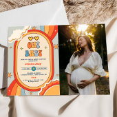 Oh Baby Groovy Retro Rainbow Baby shower Foto Kaart