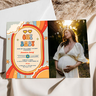 Oh Baby Groovy Retro Rainbow Baby shower Foto Kaart