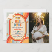 Oh Baby Groovy Retro Rainbow Baby shower Foto Kaart (Voorkant)