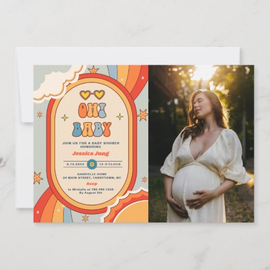 Oh Baby Groovy Retro Rainbow Baby shower Foto Kaart (Voorkant)