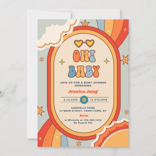 Oh Baby Groovy Retro Rainbow Baby shower Party Kaart (Voorkant)
