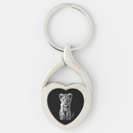Oh Baby Grote Kat Kleiner Grijze Sleutelhanger (Voorkant)