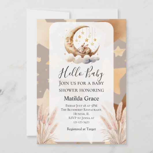 Oh Baby Half Moon Konijn Uitnodiging (Voorkant)