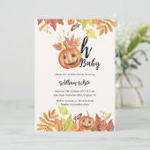 Oh Baby! Halloween Herfst Pompoen Leave Baby showe Kaart (Staand voorkant)