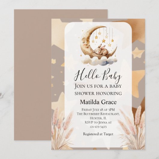 Oh Baby Halve Maan Konijn Uitnodiging (Voorkant / Achterkant)