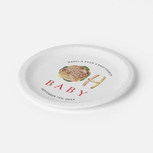Oh Baby Hamburger en Fries Co Ed Baby shower Papieren Bordje (Gekanteld)