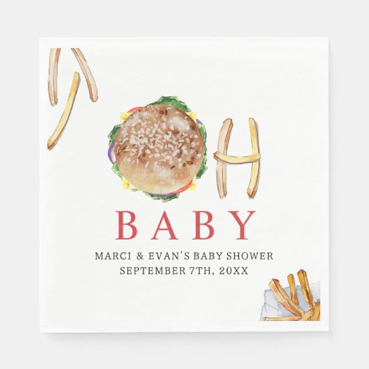 Oh Baby Hamburger en Fries Co Ed Baby shower Servet (Voorkant)