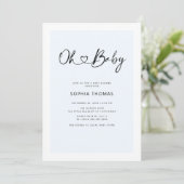 Oh Baby Heart Font Minimal Soft Blue Baby shower Kaart (Staand voorkant)