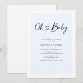 Oh Baby Heart Font Minimal Soft Blue Baby shower Kaart (Voorkant / Achterkant)