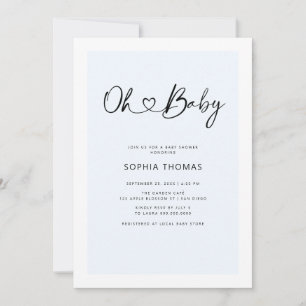 Oh Baby Heart Font Minimal Soft Blue Baby shower Kaart