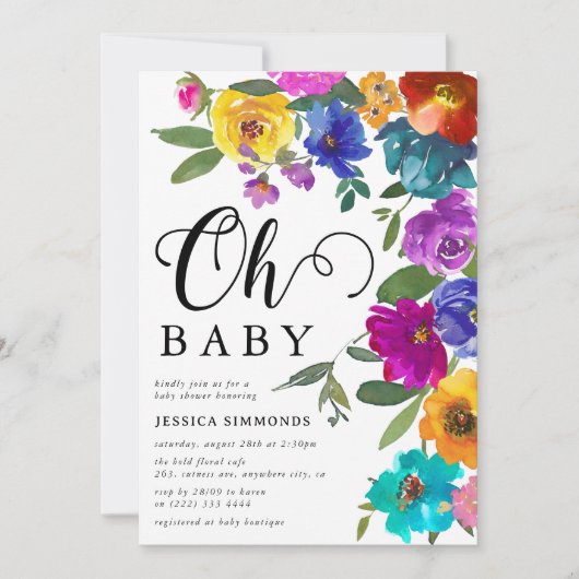 Oh Baby Helder en Vet Florals Baby shower Kaart (Voorkant)
