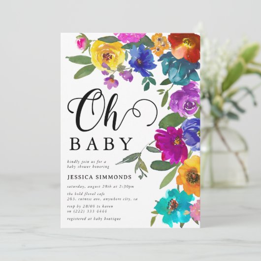Oh Baby Helder en Vet Florals Baby shower Kaart (Staand voorkant)