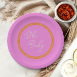 Oh Baby Helder Roze en Oranje Baby shower Papieren Bordje<br><div class="desc">Heldere en vrolijk gedurfde baby showers papieren borden met lief handgeschreven schrift en moderne typografie. Het driekleurenontwerp is roze, oranje en neutraal - die allemaal super gemakkelijk te veranderen zijn in het ontwerpgereedschap als je je eigen unieke kleurenpalet wilt creëer. Voor het coördineren van uitnodigingen, briefpapier, games en decor van...</div>