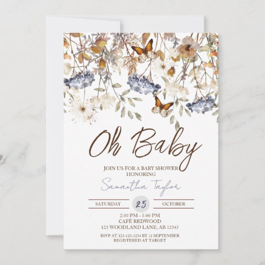 Oh Baby, Herfst Baby shower, vlinder, vlinder Kaart (Voorkant)