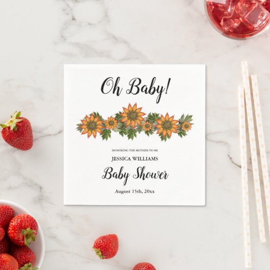 "Oh baby" Herfst Bloemen Baby shower Servet (Insitu)