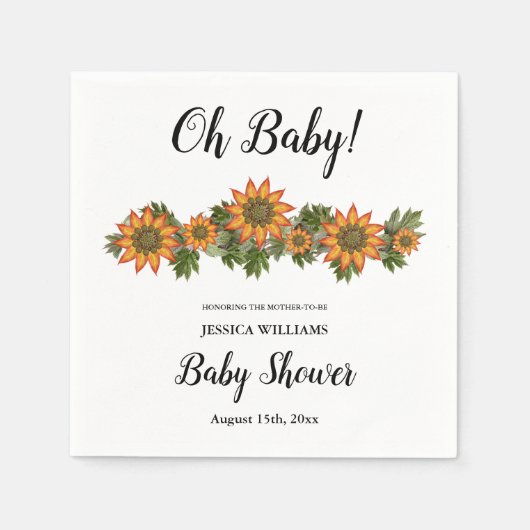 "Oh baby" Herfst Bloemen Baby shower Servet (Voorkant)