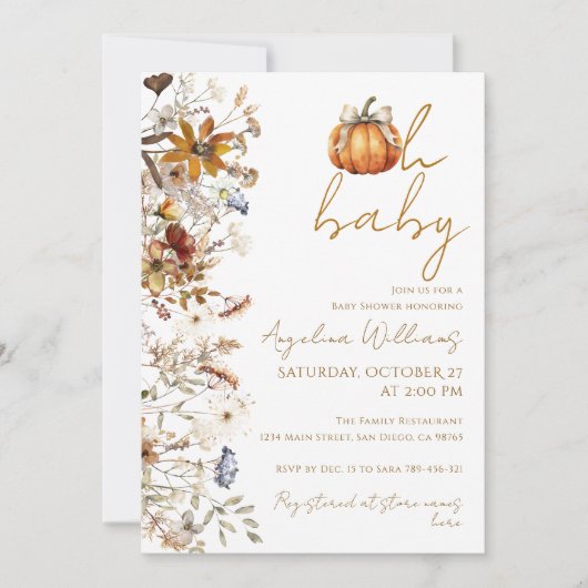 Oh Baby Herfst Floral Pumpkin Baby shower Kaart (Voorkant)