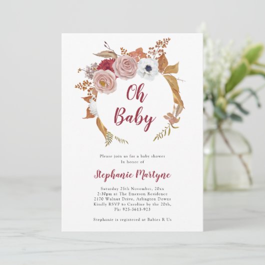 Oh Baby Herfst Floral Wreath Baby shower Kaart (Staand voorkant)