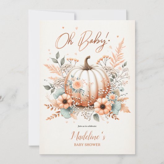 Oh Baby! Herfst Pompoen Baby shower Blush Bloemen Kaart (Voorkant)
