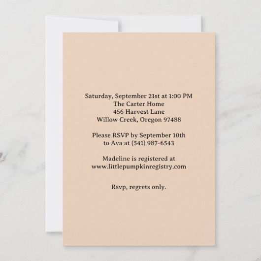 Oh Baby! Herfst Pompoen Baby shower Blush Bloemen Kaart (Achterkant)