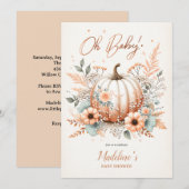 Oh Baby! Herfst Pompoen Baby shower Blush Bloemen Kaart (Voorkant / Achterkant)