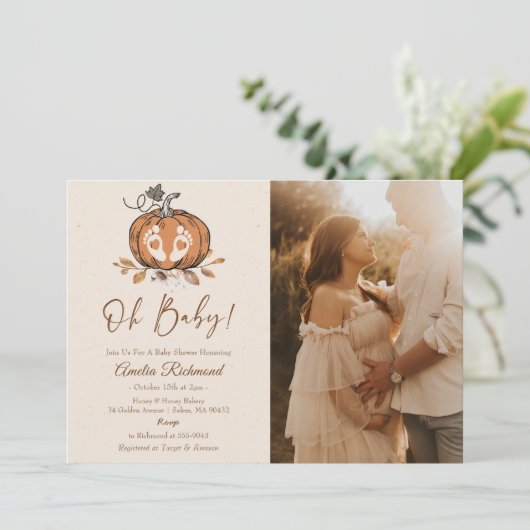 Oh Baby! Herfst pompoen herfst Baby shower foto Kaart (Staand voorkant)