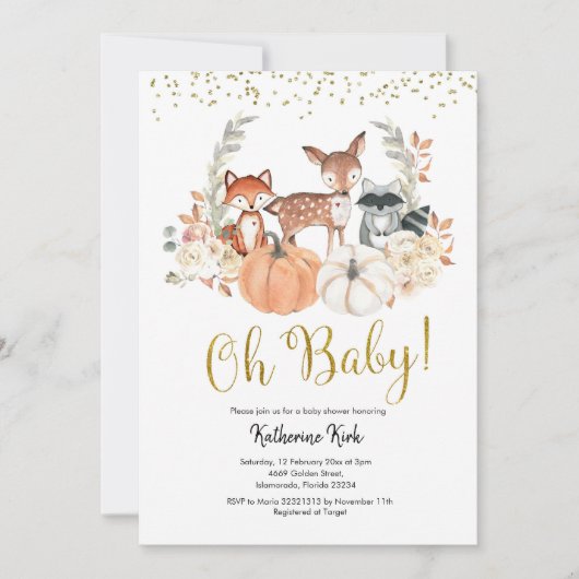 Oh Baby Herfst Woodland Pumpkin Baby shower Kaart (Voorkant)