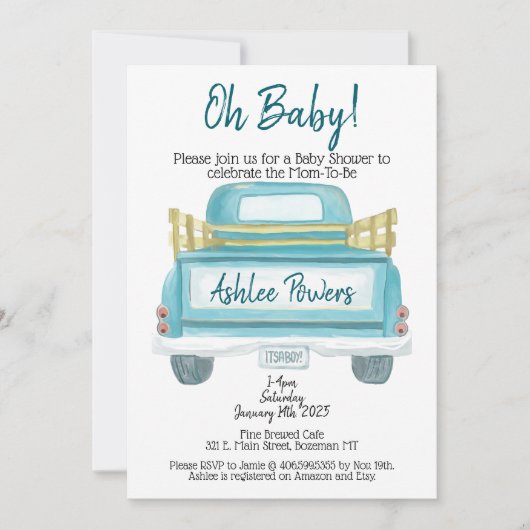 Oh Baby Het is een baby shower uitnodigingswagen v Kaart (Voorkant)