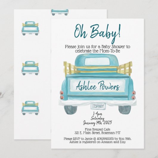 Oh Baby Het is een baby shower uitnodigingswagen v Kaart (Voorkant / Achterkant)