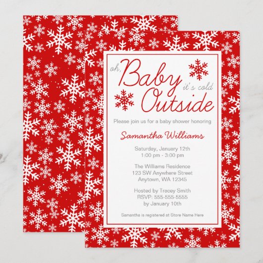 Oh Baby, het is koud buiten rood Baby shower Kaart (Voorkant / Achterkant)