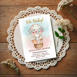 Oh Baby Hot Air Balloon Floral Invitation Kaart