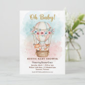 Oh Baby Hot Air Balloon Floral Invitation Kaart (Staand voorkant)