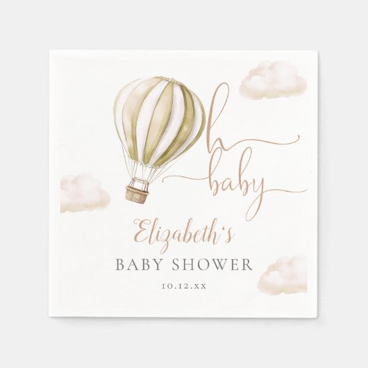 Oh Baby Hot Air Balloon Gender Neutral Baby Shower Servet (Voorkant)