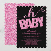 Oh Baby! Hot Pink Glitter Baby shower Invitation Kaart (Voorkant / Achterkant)
