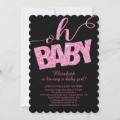 Oh Baby! Hot Pink Glitter Baby shower Invitation Kaart (Voorkant)