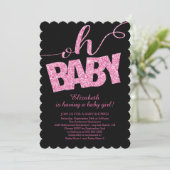 Oh Baby! Hot Pink Glitter Baby shower Invitation Kaart (Staand voorkant)
