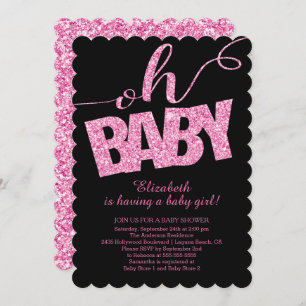 Oh Baby! Hot Pink Glitter Baby shower Invitation Kaart