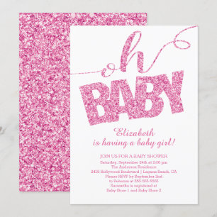 Oh Baby! Hot Pink Glitter Baby shower Invitation Kaart