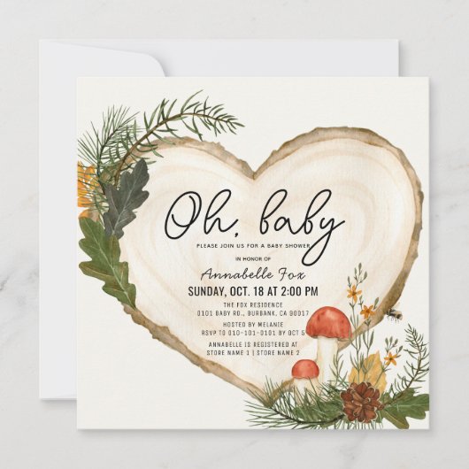 Oh Baby Hout Slice Herfst Baby shower Kaart (Voorkant)