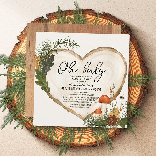 Oh Baby Hout Slice Mushroom drive-by Baby shower Kaart
