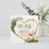 Oh Baby Hout Slice-paddenstoel Virtueel Baby showe Kaart (Staand voorkant)