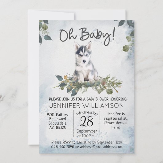Oh Baby! Husky Waterverf Dog Baby shower Kaart (Voorkant)