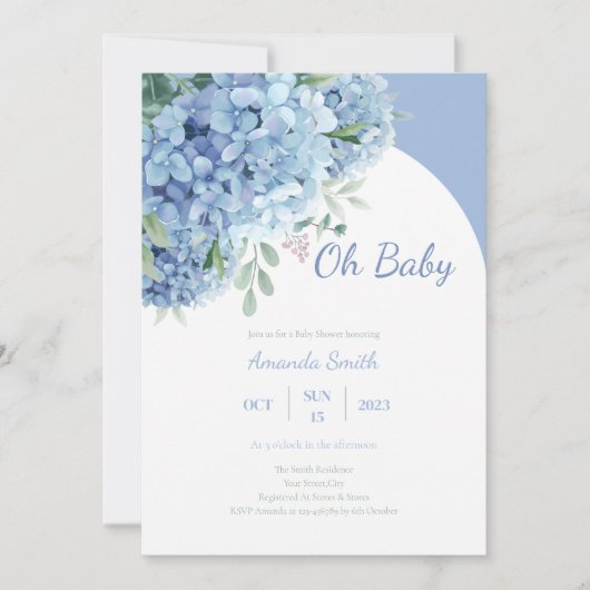 Oh Baby Hydrangea Dusty Blue Baby shower Kaart (Voorkant)