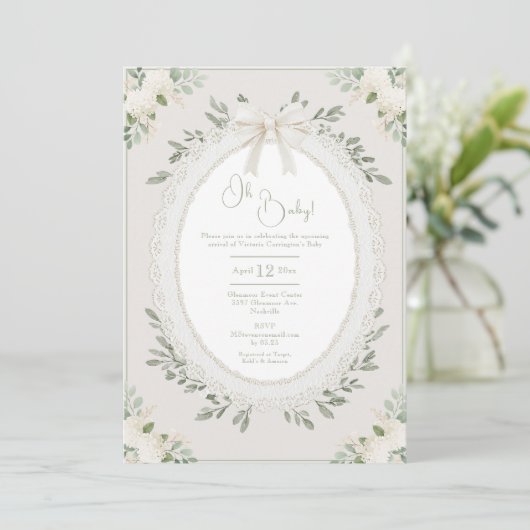 Oh Baby Hydrangea Vintage Baby Shower Kaart (Staand voorkant)