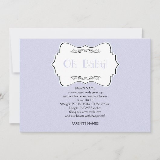 Oh Baby in Blue Baby Aankondiging (Voorkant)