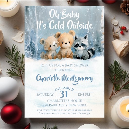 Oh Baby its cold outside Blue Baby Shower Kaart