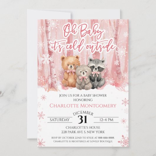 Oh Baby its cold outside Pink Baby Shower Kaart (Voorkant)