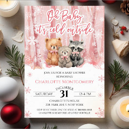 Oh Baby its cold outside Pink Baby Shower Kaart