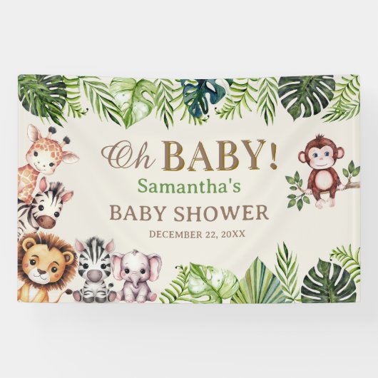 Oh Baby Jungle Safari Baby Shower Slagzin Spandoek (Horizontaal)