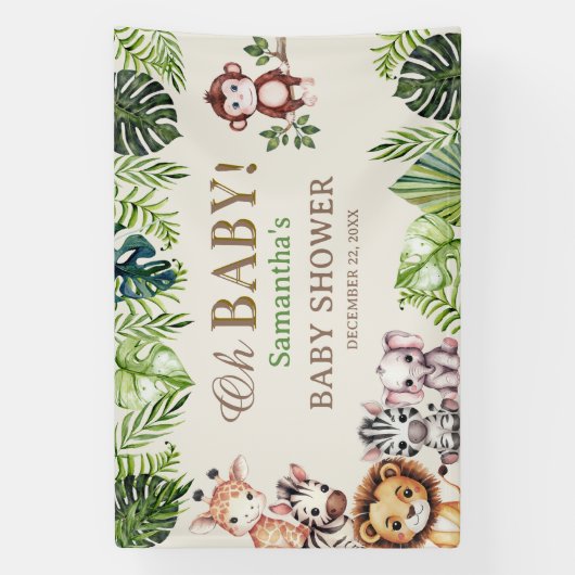 Oh Baby Jungle Safari Baby Shower Slagzin Spandoek (Verticaal)